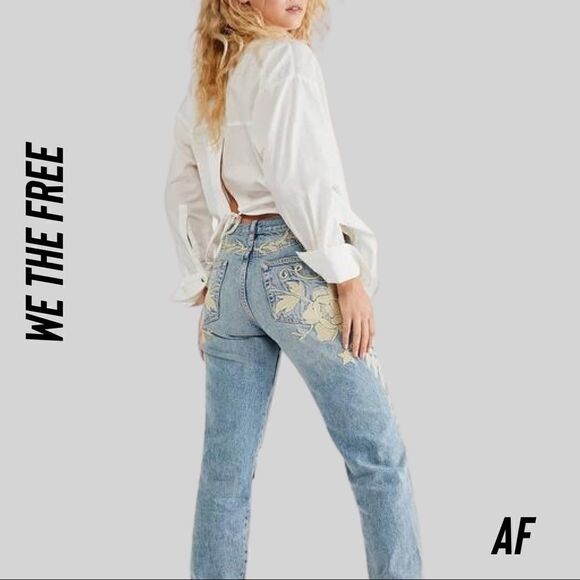 WE THE FREE BREN EMBROIDERED BOYFRIEND JEANS NEW NWT - Picture 4 of 16
